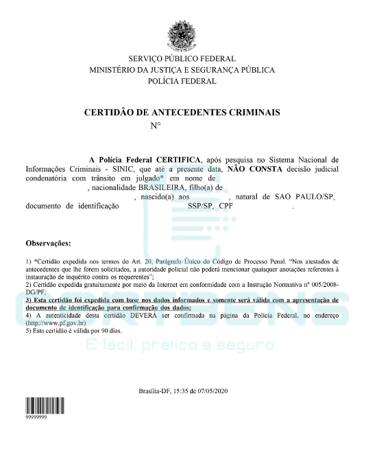 Certidão de Antecedentes Policiais -  - Portal de